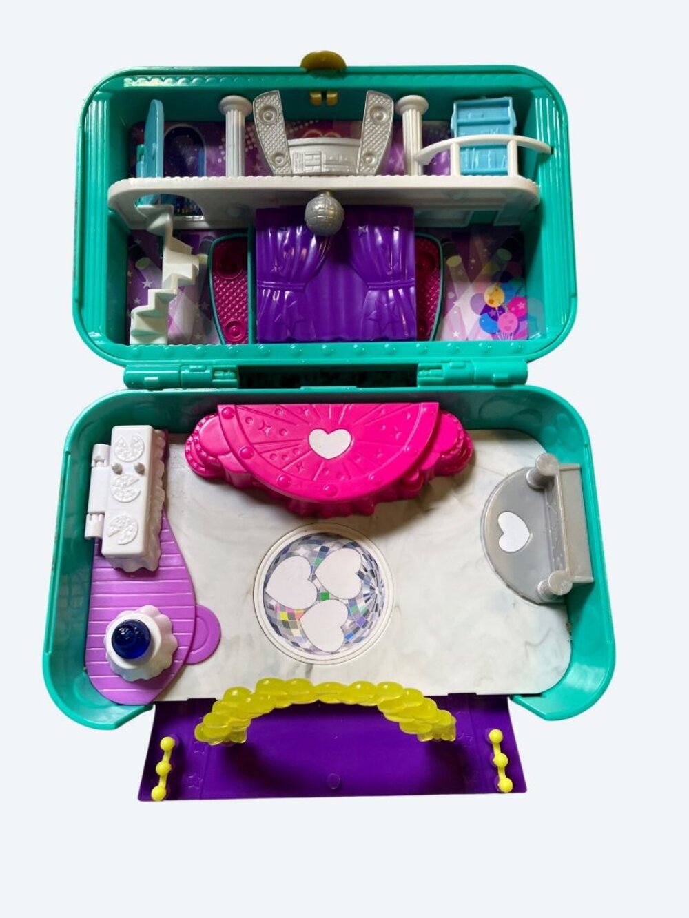 Polly Pocket Teal Compact Case With Pink and Yellow Accents